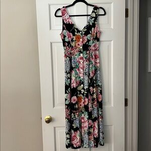 Vintage Express Sleeveless Floral Midi Button-Up Dress with V-Neck, size 5/6